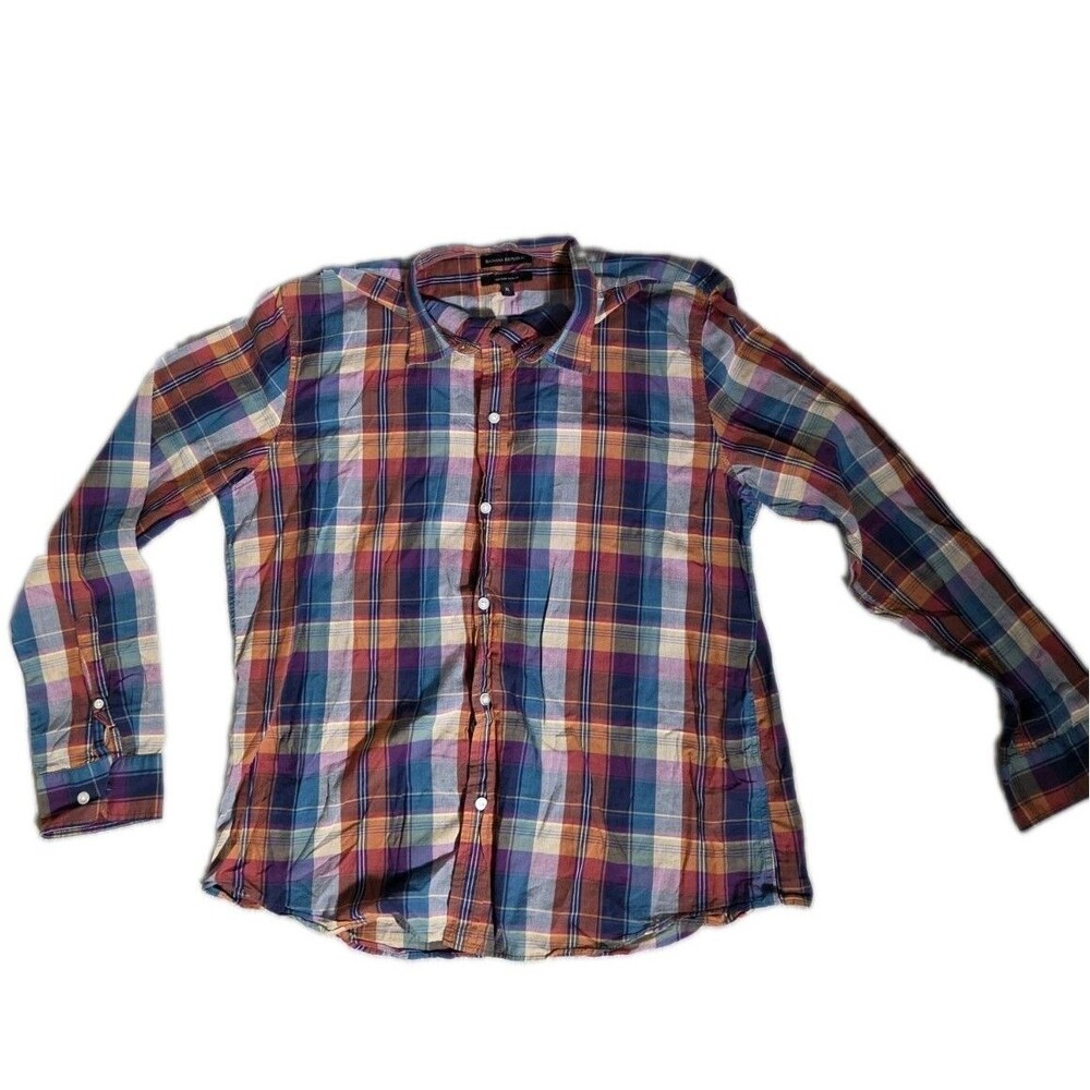 Banana Republic Untucked Slim Fit Plaid Button Up Shirt Multicolor Sz XL EUC